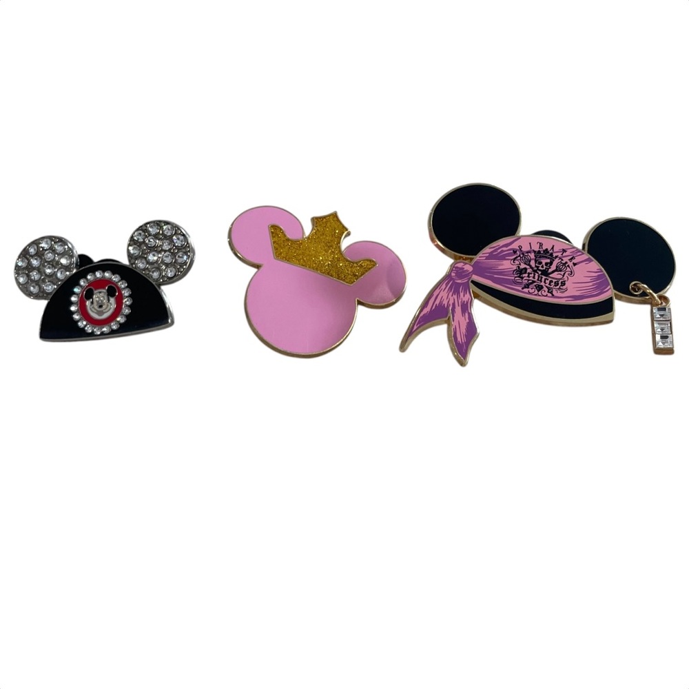 Disney Pins Set of 3 Mickey Ear Hats, Classic, Princess and Pirate Princess EUC